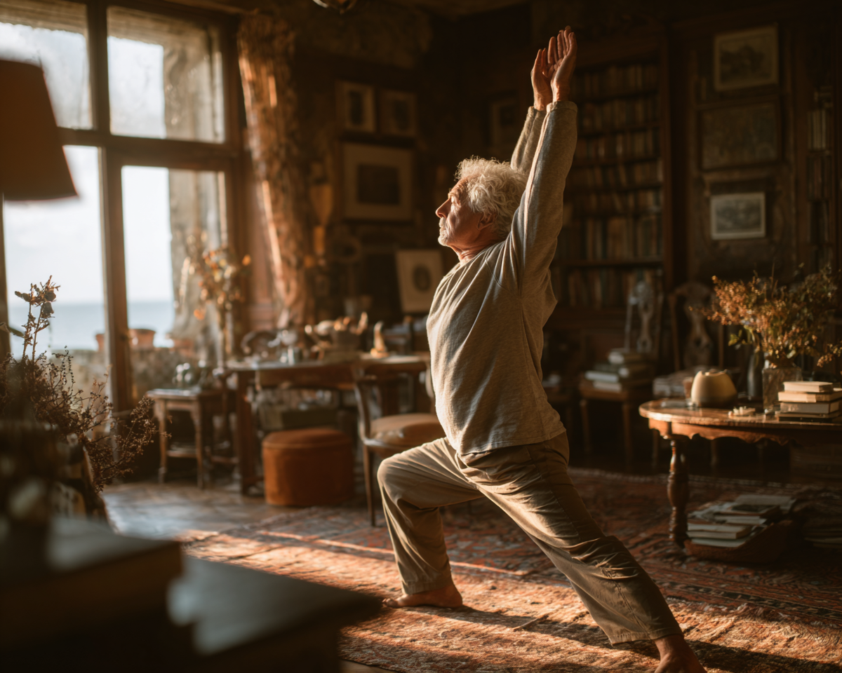 Сімейна пара виконує йогу вдома